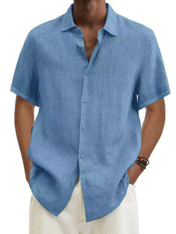 Men's Solid Color Linen Short Sleeve Button-down Shirt