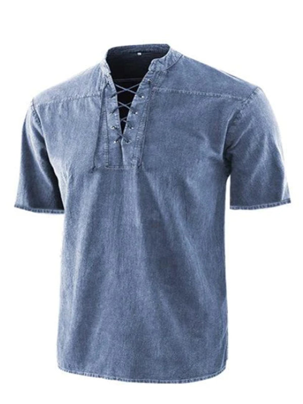 Camiseta de manga corta tejida con cordones de color liso para hombre