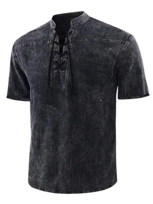 Camiseta de manga corta tejida con cordones de color liso para hombre