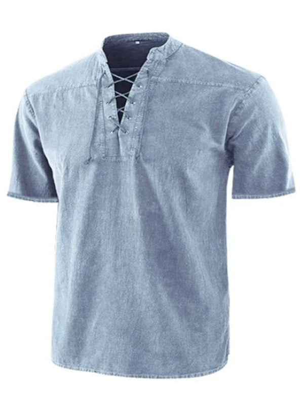 Camiseta de manga corta tejida con cordones de color liso para hombre