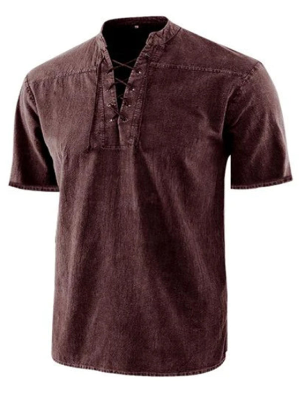 Camiseta de manga corta tejida con cordones de color liso para hombre