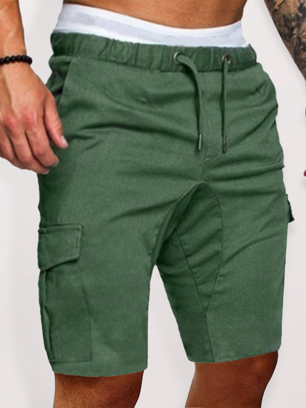 Pantalones cortos cargo de punto doble de color liso para hombre