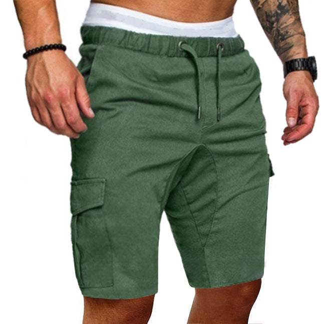 Pantalones cortos cargo de punto doble de color liso para hombre