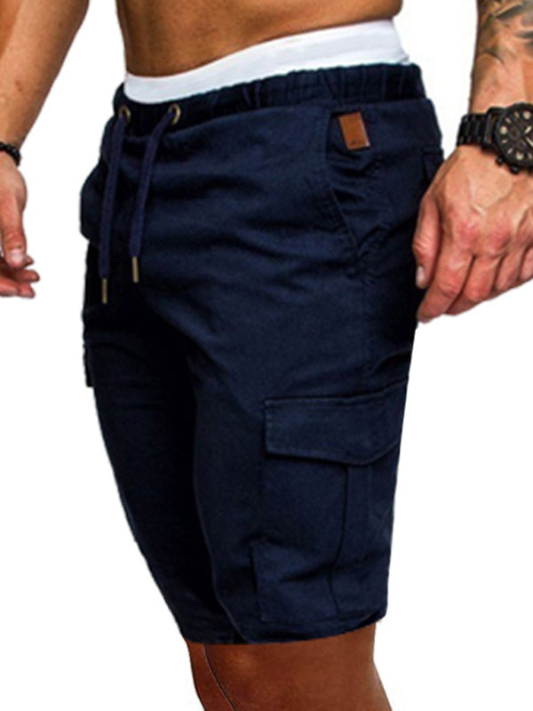 Pantalones cortos cargo de punto doble de color liso para hombre