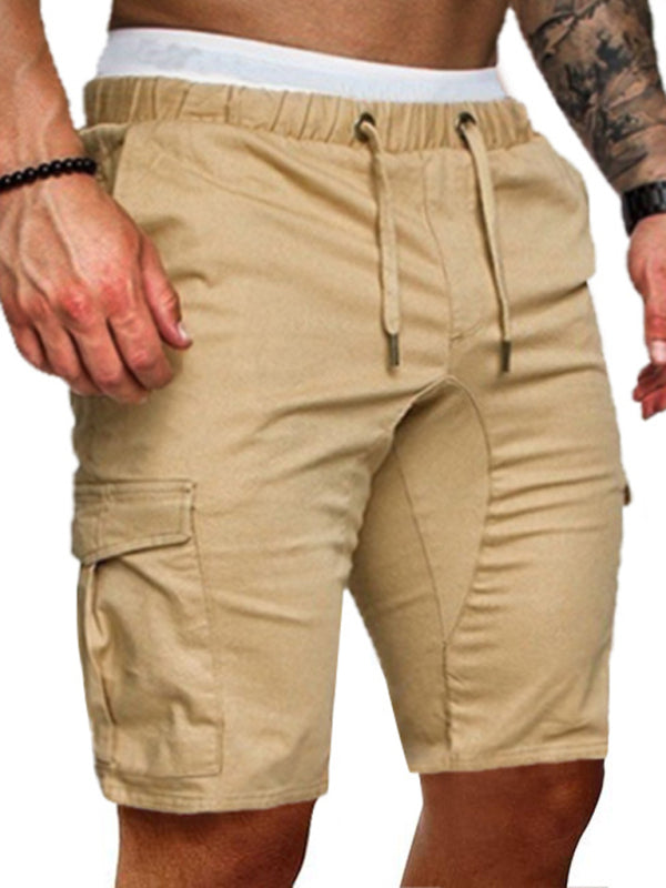 Pantalones cortos cargo de punto doble de color liso para hombre