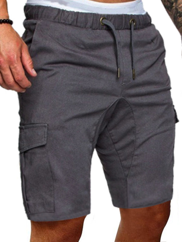 Pantalones cortos cargo de punto doble de color liso para hombre