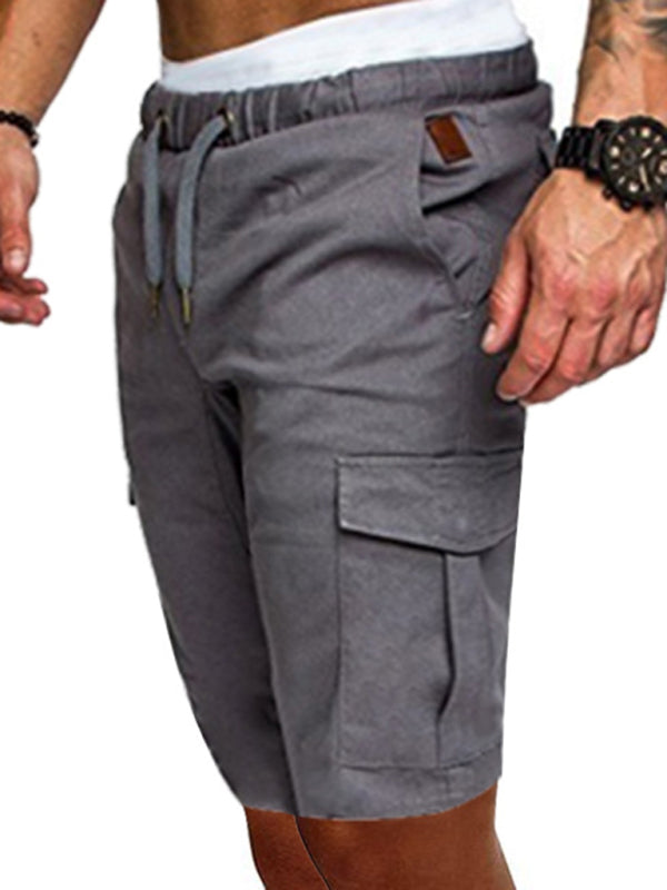 Pantalones cortos cargo de punto doble de color liso para hombre