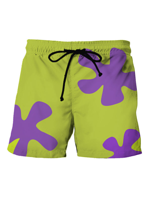 Men's Tropical Print Hawaiian Beach Shorts