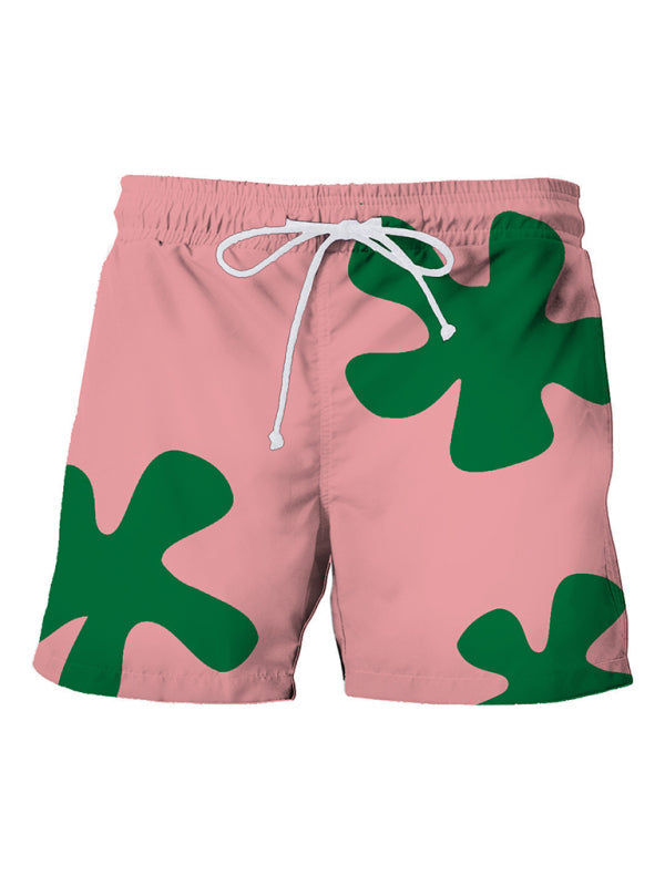 Men's Tropical Print Hawaiian Beach Shorts