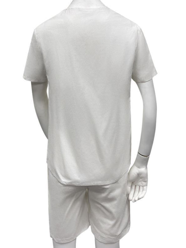 Nuevo traje casual de playa de algodón y lino con cordones en color liso para hombre