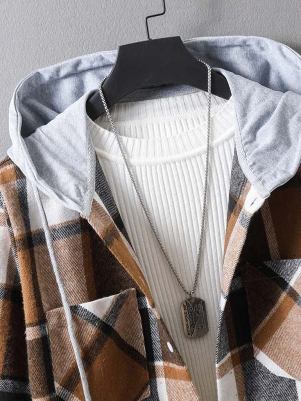 Chaqueta informal con capucha y cuadros para hombre