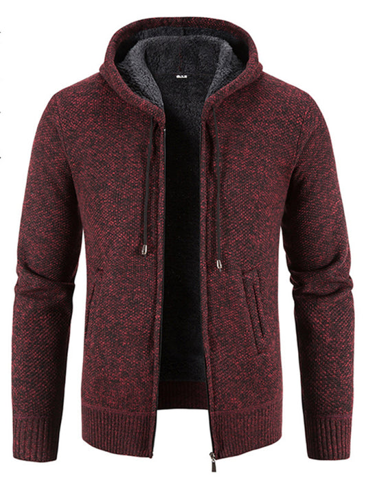 Men's casual knitted hooded zipper jacket