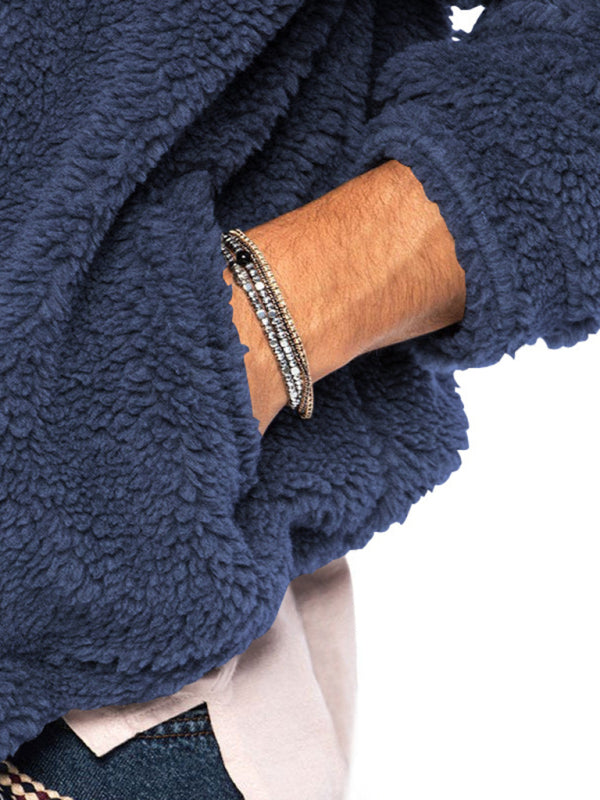 Chaqueta con capucha y cremallera cálida de color sólido de terciopelo ártico de doble cara para hombre