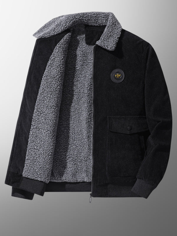 Chaqueta de pana cálida con solapa de lana de cordero para hombre