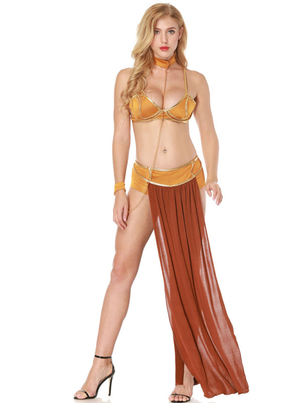 Disfraz de reina del baile de Halloween con falda larga para mujeres europeas y americanas