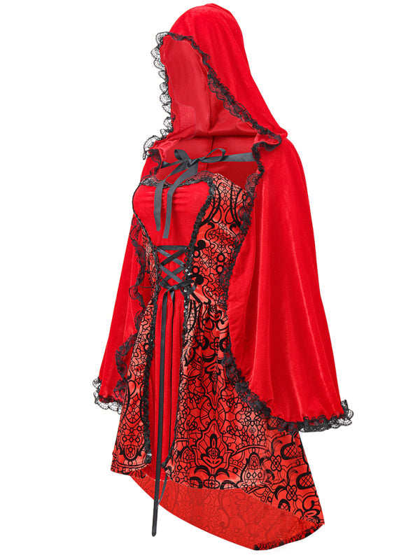 Halloween Jacquard Cape Little Red Riding Hood Costume Large