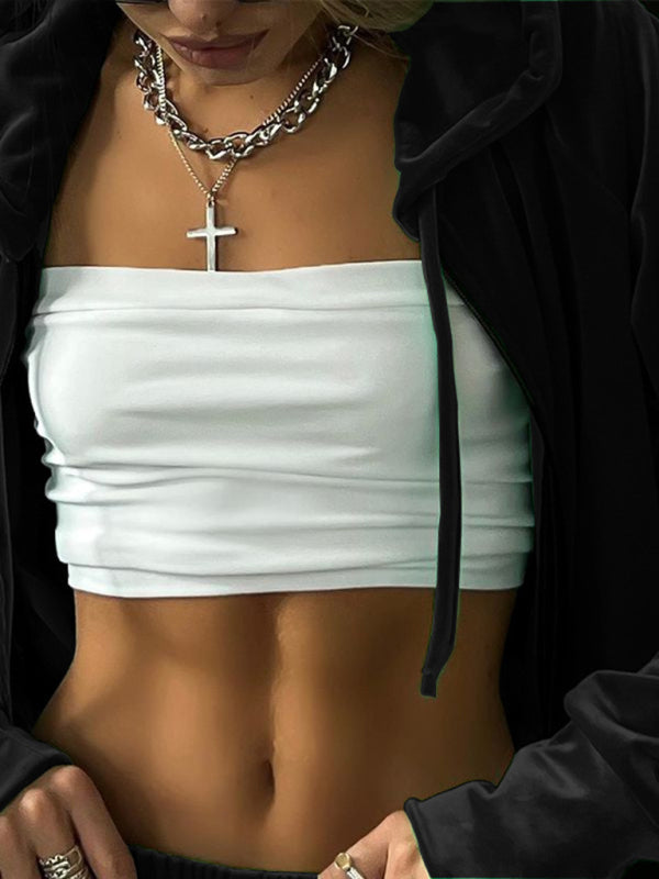 Nuevo traje de pantalón informal de terciopelo dorado con capucha de manga larga a la moda para damas