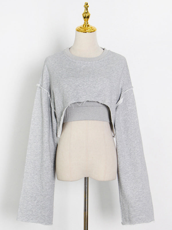 Conjunto de tres piezas formado por jersey de manga larga y pantalón ancho con tirantes y pierna recta, de moda