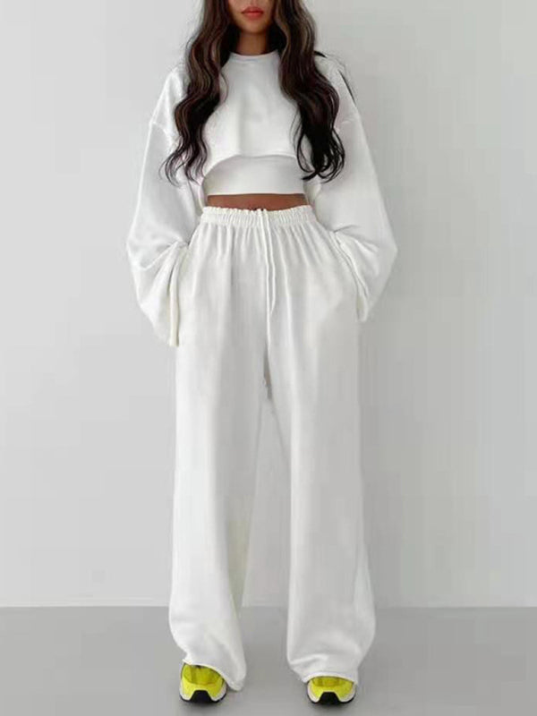 Conjunto de tres piezas formado por jersey de manga larga y pantalón ancho con tirantes y pierna recta, de moda
