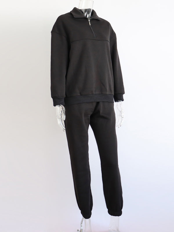 Suéter de cuello alto con cremallera y manga larga, cómodo y holgado, conjunto de dos piezas para deportes y ocio