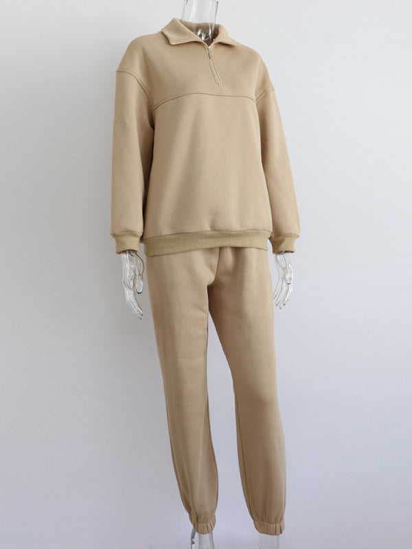 Suéter de cuello alto con cremallera y manga larga, cómodo y holgado, conjunto de dos piezas para deportes y ocio