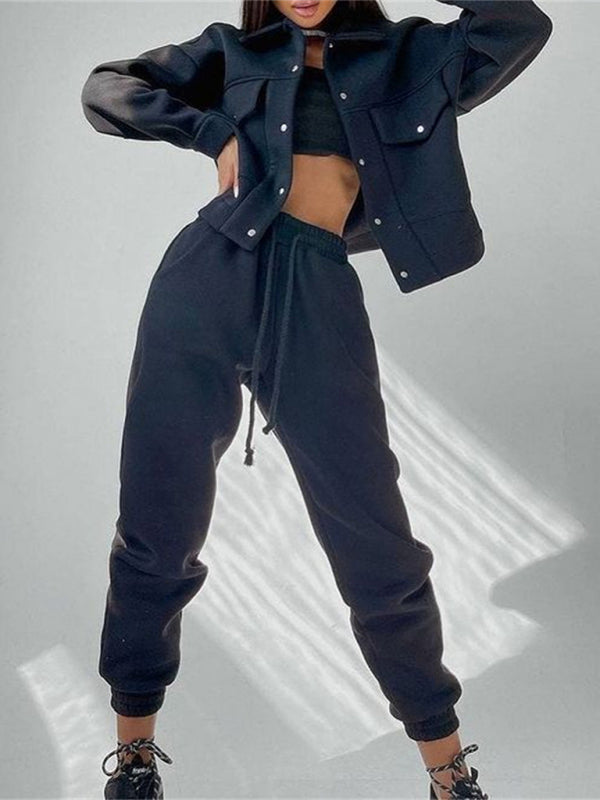 Chaqueta de mujer de color sólido, chaqueta, pantalón casual, traje, chaqueta de manga larga, suéter, traje de dos piezas