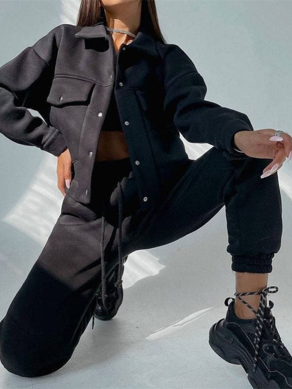 Chaqueta de mujer de color sólido, chaqueta, pantalón casual, traje, chaqueta de manga larga, suéter, traje de dos piezas