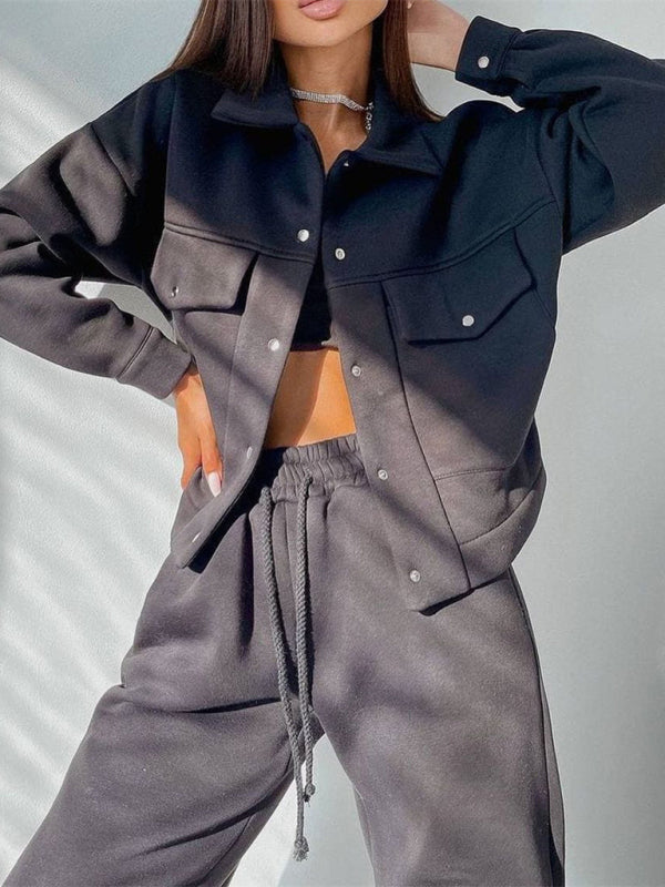Chaqueta de mujer de color sólido, chaqueta, pantalón casual, traje, chaqueta de manga larga, suéter, traje de dos piezas