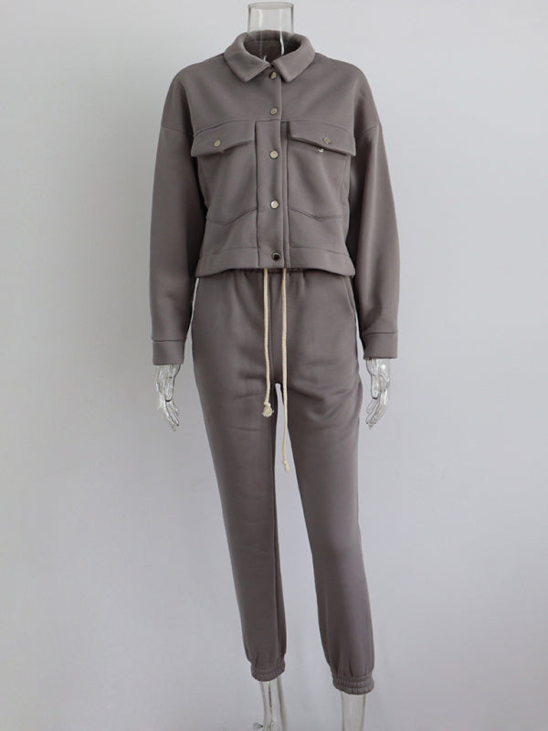 Chaqueta de mujer de color sólido, chaqueta, pantalón casual, traje, chaqueta de manga larga, suéter, traje de dos piezas