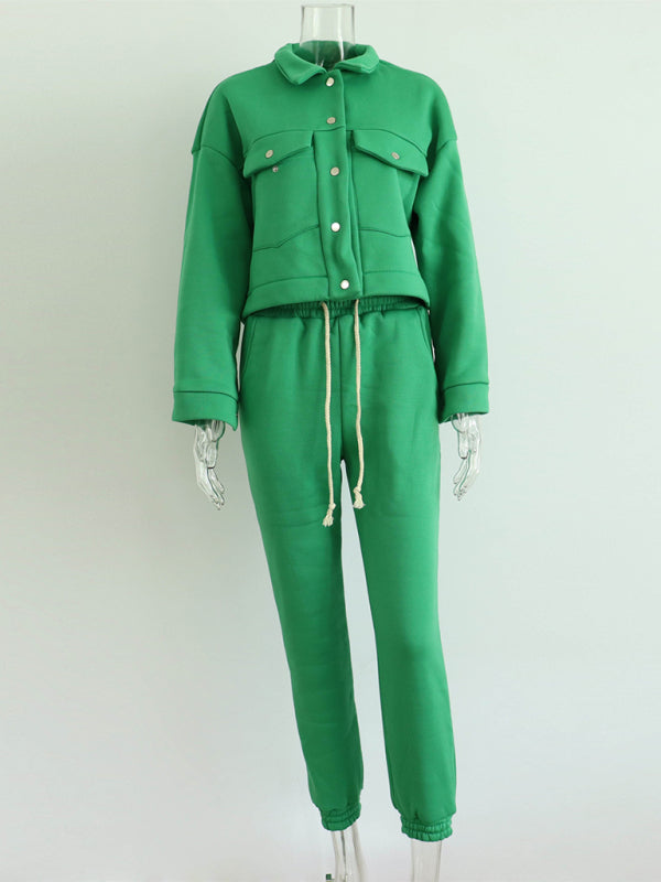 Chaqueta de mujer de color sólido, chaqueta, pantalón casual, traje, chaqueta de manga larga, suéter, traje de dos piezas