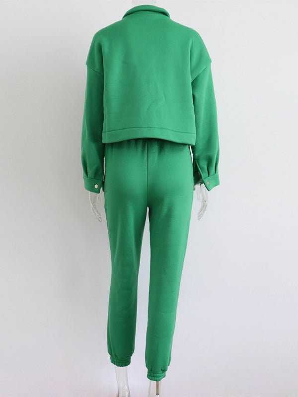 Chaqueta de mujer de color sólido, chaqueta, pantalón casual, traje, chaqueta de manga larga, suéter, traje de dos piezas