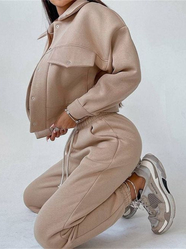 Chaqueta de mujer de color sólido, chaqueta, pantalón casual, traje, chaqueta de manga larga, suéter, traje de dos piezas