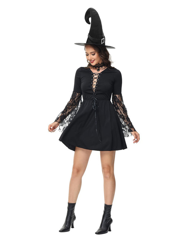 Disfraz de monja de terror para Halloween, disfraz de bruja vampira para adultos (incluye sombrero)
