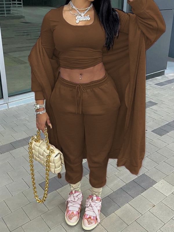 Nuevo conjunto deportivo informal de dos piezas con capucha y manga larga de nueva moda para mujer