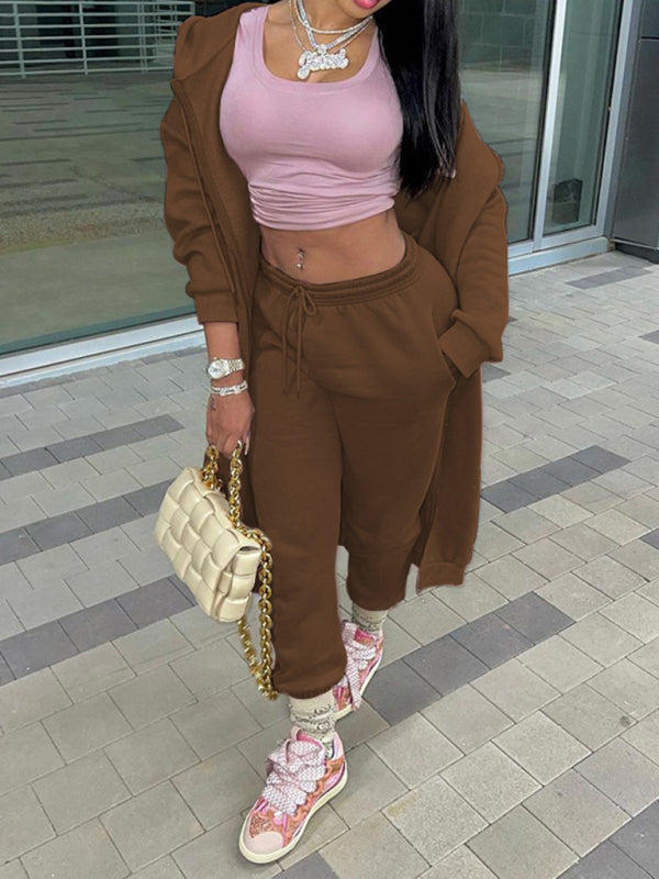 Nuevo conjunto deportivo informal de dos piezas con capucha y manga larga de nueva moda para mujer