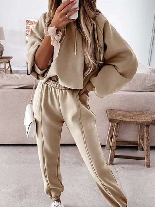 Conjunto deportivo informal de dos piezas con capucha para mujer