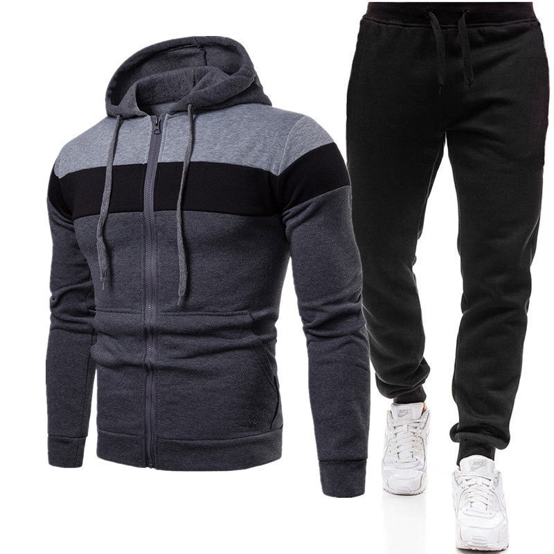 Men's color block long sleeve hooded sweatshirt set