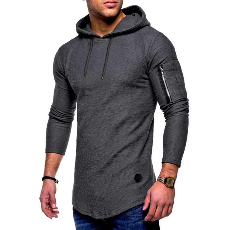 Men's solid color hooded casual long-sleeve T-shirt