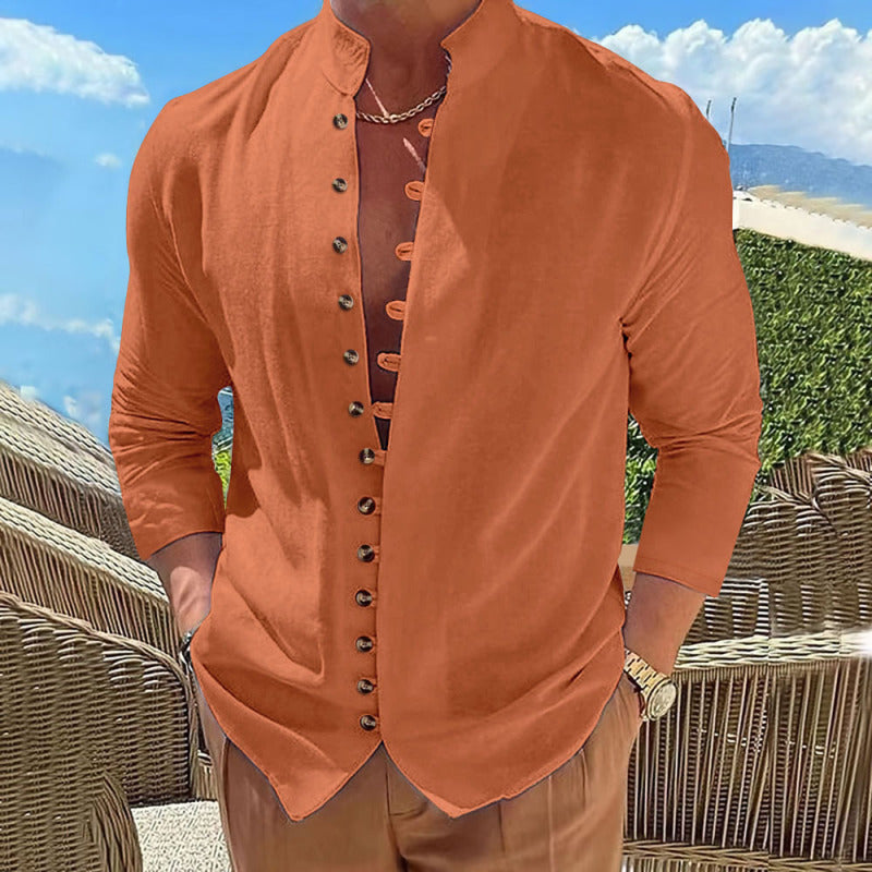 Camisa informal de manga larga con botones estilo retro para hombre de nueva moda