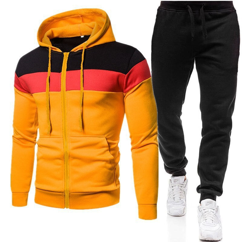 Men's color block long sleeve hooded sweatshirt set