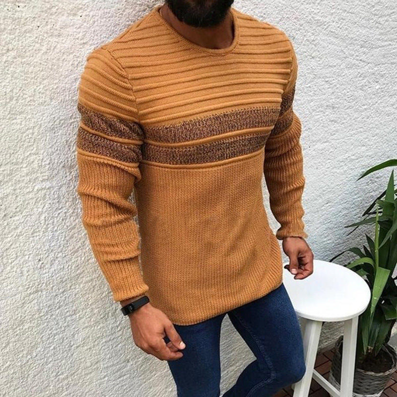 Men's Colorblock Stripe Casual Crew Neck Pullover