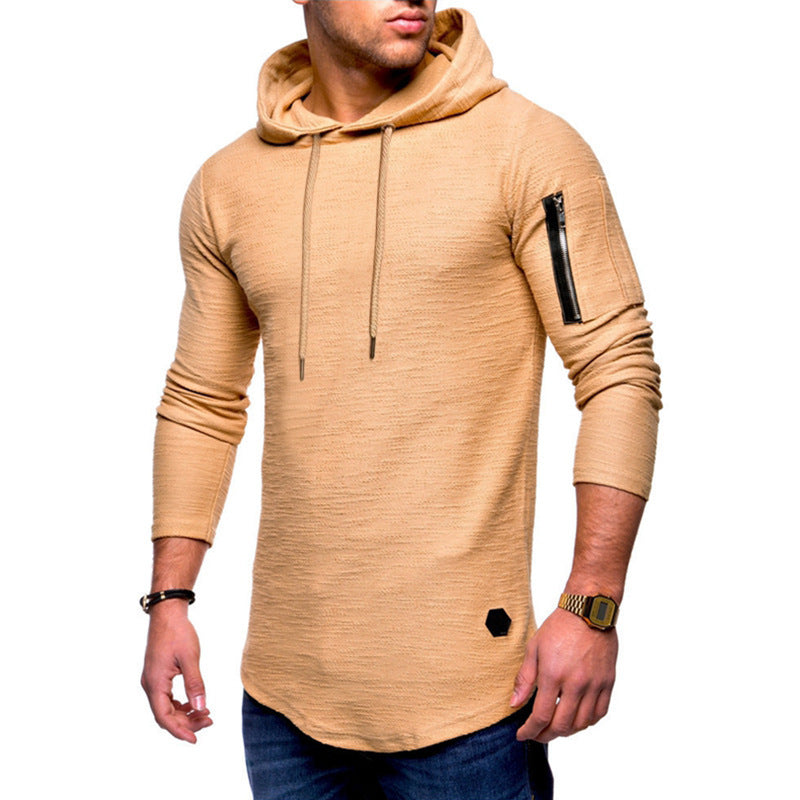 Men's solid color hooded casual long-sleeve T-shirt