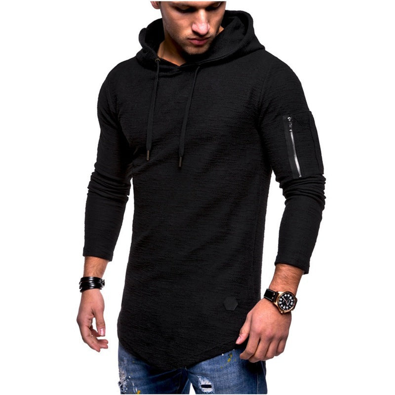 Men's solid color hooded casual long-sleeve T-shirt