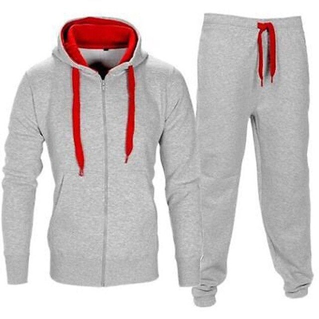 Casual Solid Chándal Cremallera Sudadera con capucha Chaqueta + Pantalones de chándal Chándal para hombre
