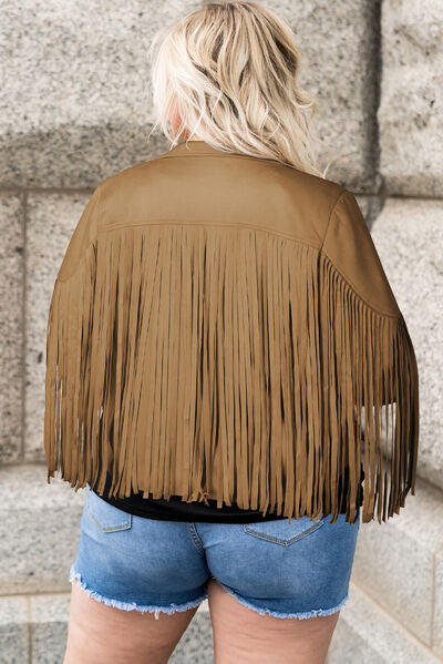 Chaqueta abierta con flecos en talla grande