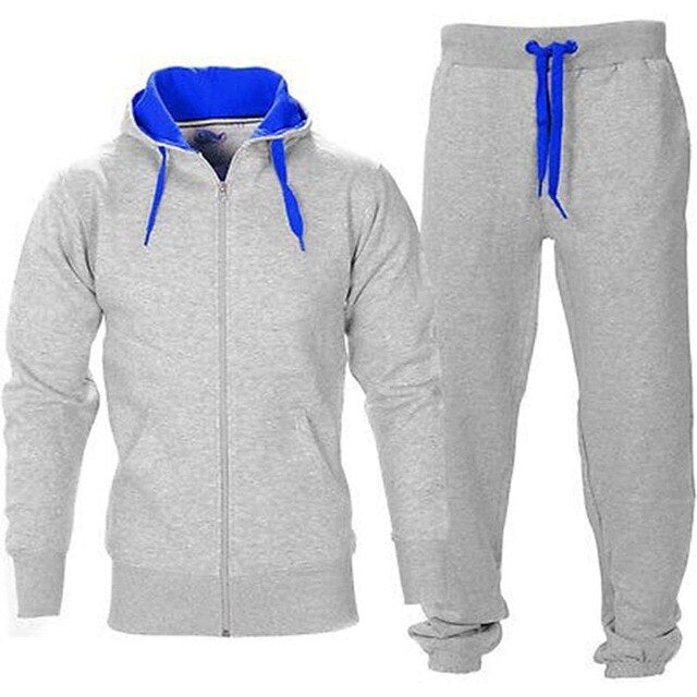 Casual Solid Chándal Cremallera Sudadera con capucha Chaqueta + Pantalones de chándal Chándal para hombre