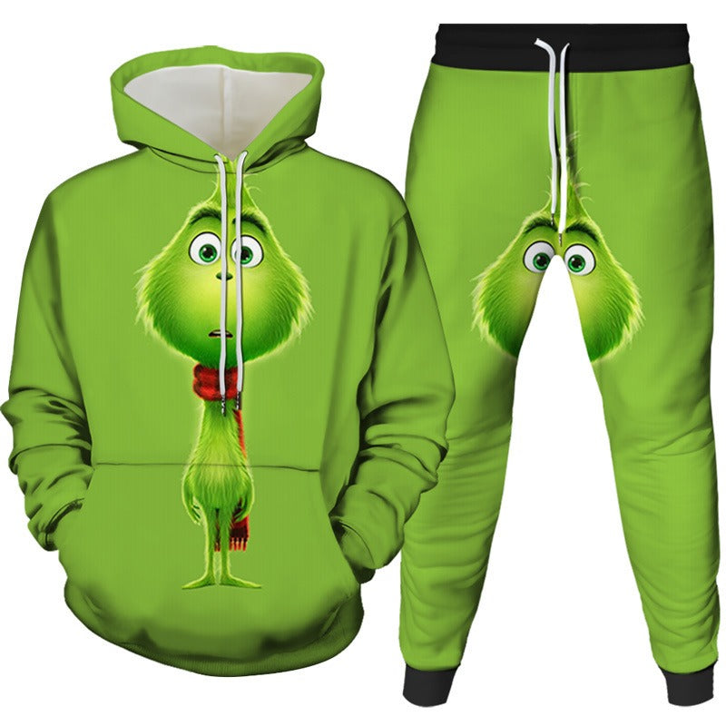 Green Fur Monster Greenwich Series 3D Digital Printing Suit Two-piece Set