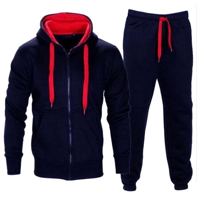 Casual Solid Chándal Cremallera Sudadera con capucha Chaqueta + Pantalones de chándal Chándal para hombre