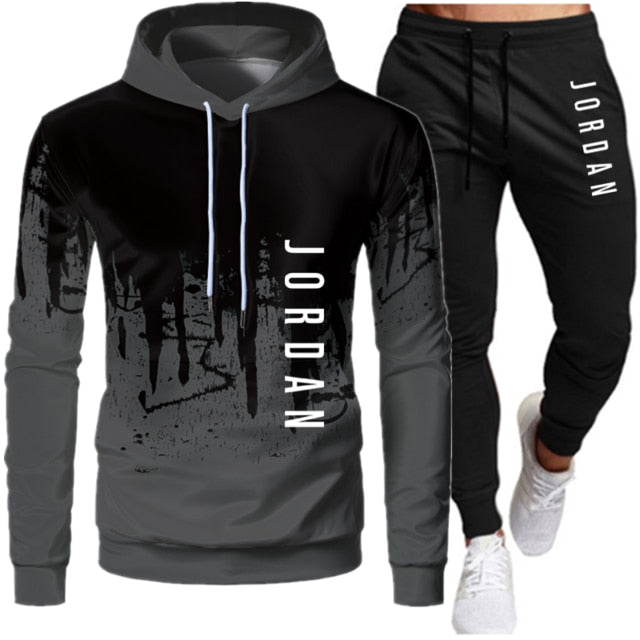 Conjunto de dos piezas de ropa deportiva con cordón y sudadera con capucha para otoño e invierno para hombre