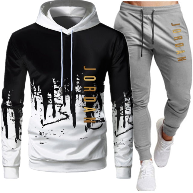 Conjunto de dos piezas de ropa deportiva con cordón y sudadera con capucha para otoño e invierno para hombre